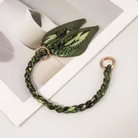 Silk Scarf Zinc Alloy Printing Stripe Bag Chain sku image 12