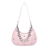 Women's Small Pu Leather Heart Shape Solid Color Streetwear Rivet Pillow Shape Zipper Shoulder Bag sku image 2