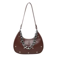 Women's Small Pu Leather Heart Shape Solid Color Streetwear Rivet Pillow Shape Zipper Shoulder Bag sku image 3