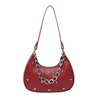 Women's Small Pu Leather Heart Shape Solid Color Streetwear Rivet Pillow Shape Zipper Shoulder Bag sku image 4