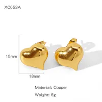 1 Pair Basic Heart Shape Plating Copper Ear Studs sku image 8
