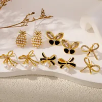 1 Pair Vacation Simple Style Flower Plating Copper Ear Studs main image 1