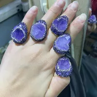 Casual Vintage Style Vacation Irregular Oval Amethyst  Copper Polishing Inlay Rhinestones Amethyst  Clay 18K Gold Plated Women's Rings main image 1