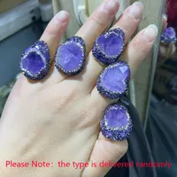 Casual Vintage Style Vacation Irregular Oval Amethyst  Copper Polishing Inlay Rhinestones Amethyst  Clay 18K Gold Plated Women's Rings main image 2