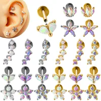 Stainless Steel Arc Five Opal Labret Water Drop Horse Eye Zircon Ear Studs Internal Thread Ear Cartilage Ear Studs main image 1