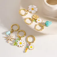 1 Piece IG Style Elegant Sweet Geometric Flower Daisy 304 Stainless Steel 14K Gold Plated Drop Earrings main image 1