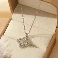 Elegant Four Leaf Clover Heart Shape Butterfly Titanium Steel Copper Plating Zircon Women's Pendant Necklace sku image 42