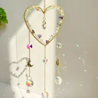 Elegant Romantic Heart Shape K9 Crystal Natural Crystal Iron Wind Chime Wall Art sku image 5