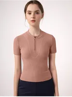 Casual Elegant Lady Solid Color Nylon Spandex Standing Collar Active Tops T-shirt main image 8