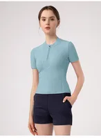 Casual Elegant Lady Solid Color Nylon Spandex Standing Collar Active Tops T-shirt main image 4