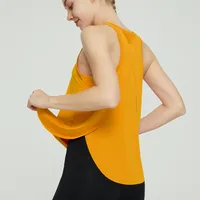 Basic Solid Color Polyester Round Neck Slit Active Tops Vest main image 3