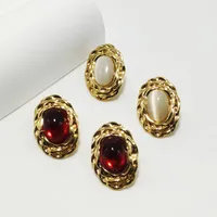 1 Pair Luxurious Lady Commute Oval 304 Stainless Steel Opal 18K Gold Plated Ear Studs main image 1