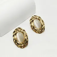 1 Pair Luxurious Lady Commute Oval 304 Stainless Steel Opal 18K Gold Plated Ear Studs main image 2