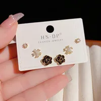 1 Set Elegant Lady Sweet Flower Enamel Copper Zircon Small Stud Earrings Ear Studs main image 2