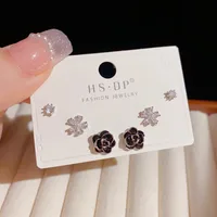 1 Set Elegant Lady Sweet Flower Enamel Copper Zircon Small Stud Earrings Ear Studs main image 4