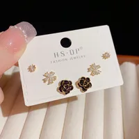 1 Set Elegant Lady Sweet Flower Enamel Copper Zircon Small Stud Earrings Ear Studs main image 3