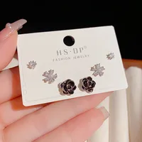 1 Set Elegant Lady Sweet Flower Enamel Copper Zircon Small Stud Earrings Ear Studs main image 5