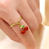 Cute Cherry Heart Shape Chili Copper Enamel Women's Multi Charms Necklace Open Rings main image 8