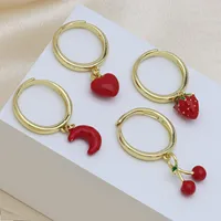 Cute Cherry Heart Shape Chili Copper Enamel Women's Multi Charms Necklace Open Rings main image 5