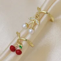 Cute Cherry Heart Shape Chili Copper Enamel Women's Multi Charms Necklace Open Rings main image 1