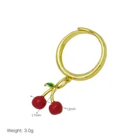 Cute Cherry Heart Shape Chili Copper Enamel Women's Multi Charms Necklace Open Rings sku image 2