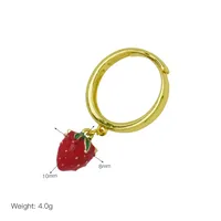 Cute Cherry Heart Shape Chili Copper Enamel Women's Multi Charms Necklace Open Rings sku image 3