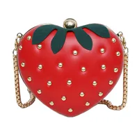 Women's Medium Pu Leather Strawberry Cute Rivet Round Clasp Frame Crossbody Bag sku image 2