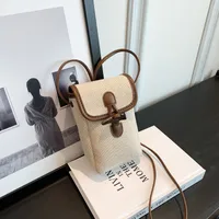 Women's Canvas Color Block Basic Splicing Sewing Thread Square Lock Clasp Phone Wallets main image 2