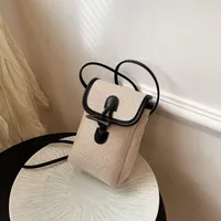 Women's Canvas Color Block Basic Splicing Sewing Thread Square Lock Clasp Phone Wallets main image 3