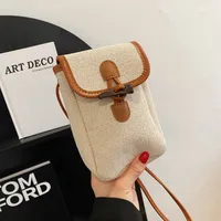 Women's Canvas Color Block Basic Splicing Sewing Thread Square Lock Clasp Phone Wallets main image 4