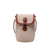 Women's Canvas Color Block Basic Splicing Sewing Thread Square Lock Clasp Phone Wallets main image 5