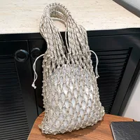 Women's Cotton Rope Solid Color Basic Weave Hollow Square String Straw Bag main image 1