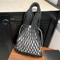 Women's Cotton Rope Solid Color Basic Weave Hollow Square String Straw Bag main image 2