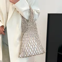 Women's Cotton Rope Solid Color Basic Weave Hollow Square String Straw Bag main image 4