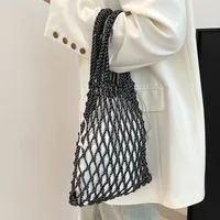 Women's Cotton Rope Solid Color Basic Weave Hollow Square String Straw Bag main image 5