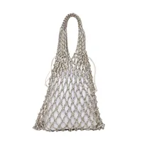 Women's Cotton Rope Solid Color Basic Weave Hollow Square String Straw Bag sku image 2
