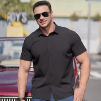 Men's Plus Size Summer Short Sleeve Shirt Business Casual Loose Fit Stretch Fabric Solid Color Office Wear main image 1