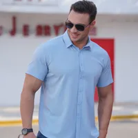 Men's Plus Size Summer Short Sleeve Shirt Business Casual Loose Fit Stretch Fabric Solid Color Office Wear main image 2