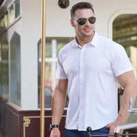 Men's Plus Size Summer Short Sleeve Shirt Business Casual Loose Fit Stretch Fabric Solid Color Office Wear main image 4