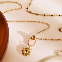 Basic Simple Style Flower 316L Stainless Steel  Irregular Rhinestones 18K Gold Plated Women's Pendant Necklace main image 5