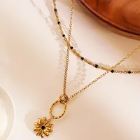 Basic Simple Style Flower 316L Stainless Steel  Irregular Rhinestones 18K Gold Plated Women's Pendant Necklace main image 4
