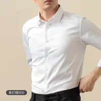 Spring Men's White Shirt Wrinkle - Free Non - Iron Long Sleeve Office Commute Shirt With Embroidered Logo Formal Business Attire main image 2