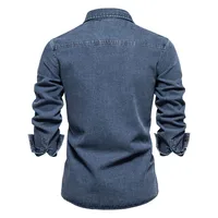 Men's Euro Fit Washed Denim Shirt - Casual Solid Color Cotton Long Sleeve Autumn New Arrival main image 3