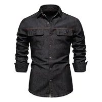Men's Premium Washed Denim Shirt - Casual Cotton Long Sleeve Button-Up For Everyday Wear sku image 14