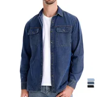 Men's Premium Washed Denim Shirt - Casual Cotton Long Sleeve Button-Up For Everyday Wear main image 3