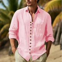 Men's Cotton Casual Button - Down Shirt Long Sleeve Solid Color Point Collar Spring/Fall Hawaiian Resort Wear main image 1