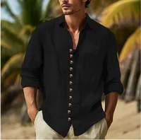Men's Cotton Casual Button - Down Shirt Long Sleeve Solid Color Point Collar Spring/Fall Hawaiian Resort Wear main image 2