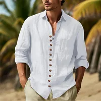 Men's Cotton Casual Button - Down Shirt Long Sleeve Solid Color Point Collar Spring/Fall Hawaiian Resort Wear main image 4