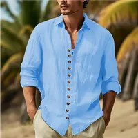 Men's Cotton Casual Button - Down Shirt Long Sleeve Solid Color Point Collar Spring/Fall Hawaiian Resort Wear main image 5