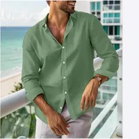 Men's Summer Long Sleeve Solid Button - Up Shirt, Casual Turn - Down Collar Everyday Wear For Spring/Summer main image 1